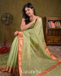 Pastel Green Pure Maheswari Silk Cotton Handloom Saree