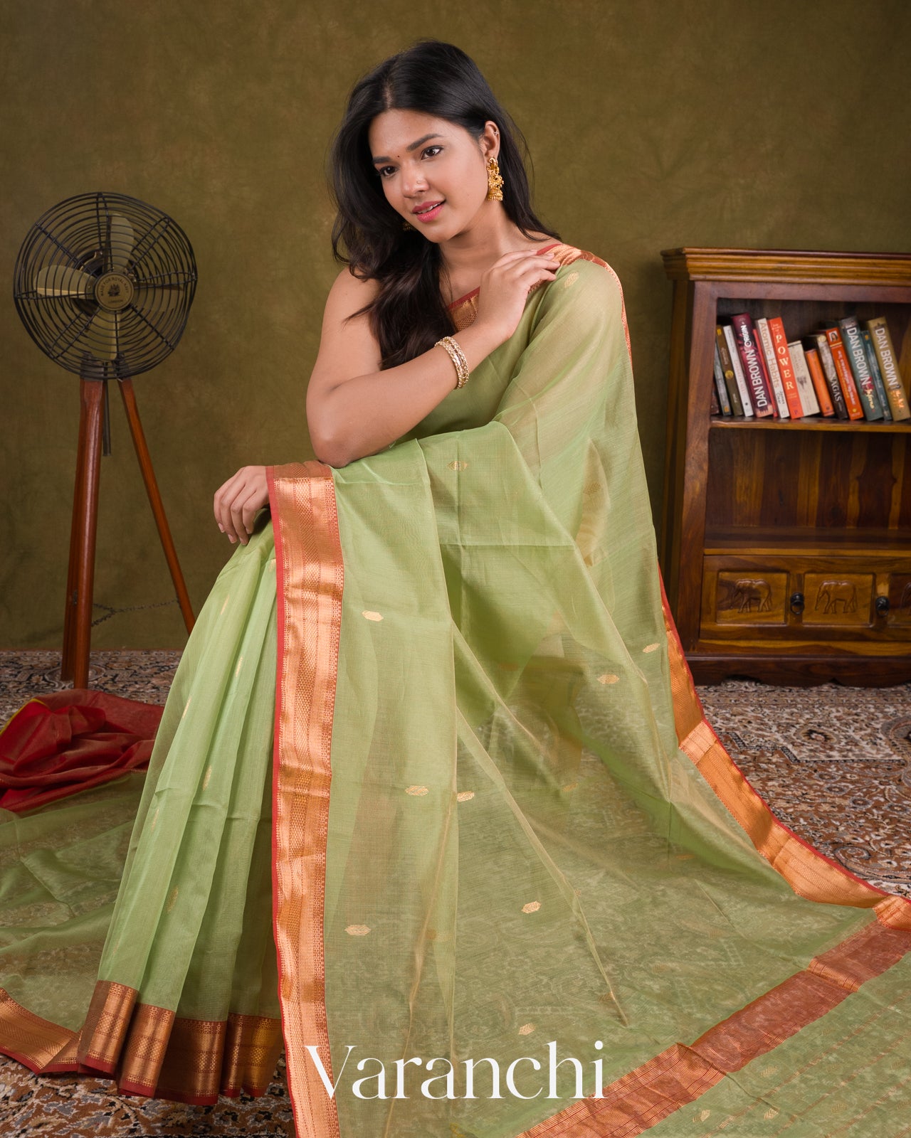 Pastel Green Pure Maheswari Silk Cotton Handloom Saree