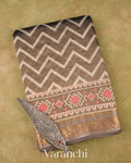 Deep Coffee Brown Patola Printed Pure Silk Cotton Tissue Saree 