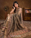 Deep Coffee Brown Patola Printed Pure Silk Cotton Tissue Saree 