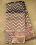 Deep Coffee Brown Patola Printed Pure Silk Cotton Tissue Saree 