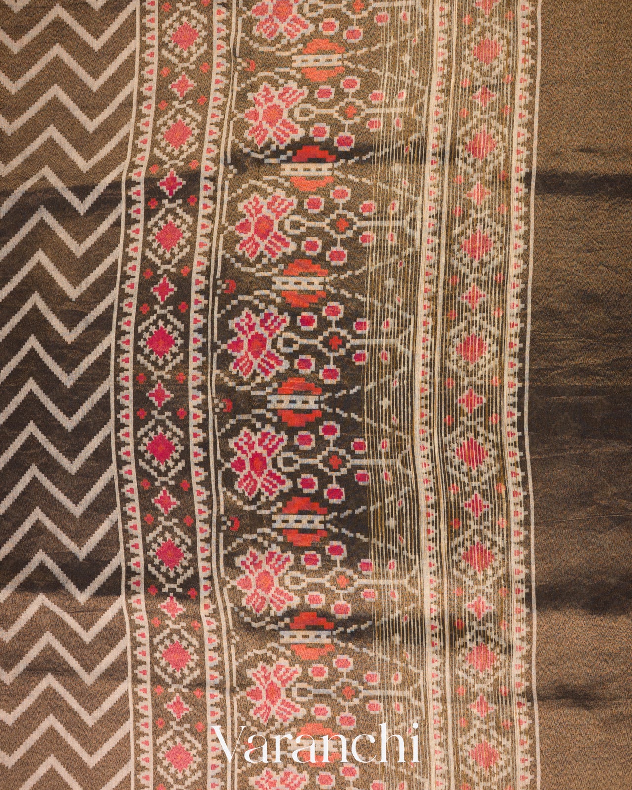 Deep Coffee Brown Patola Printed Pure Silk Cotton Tissue Saree 