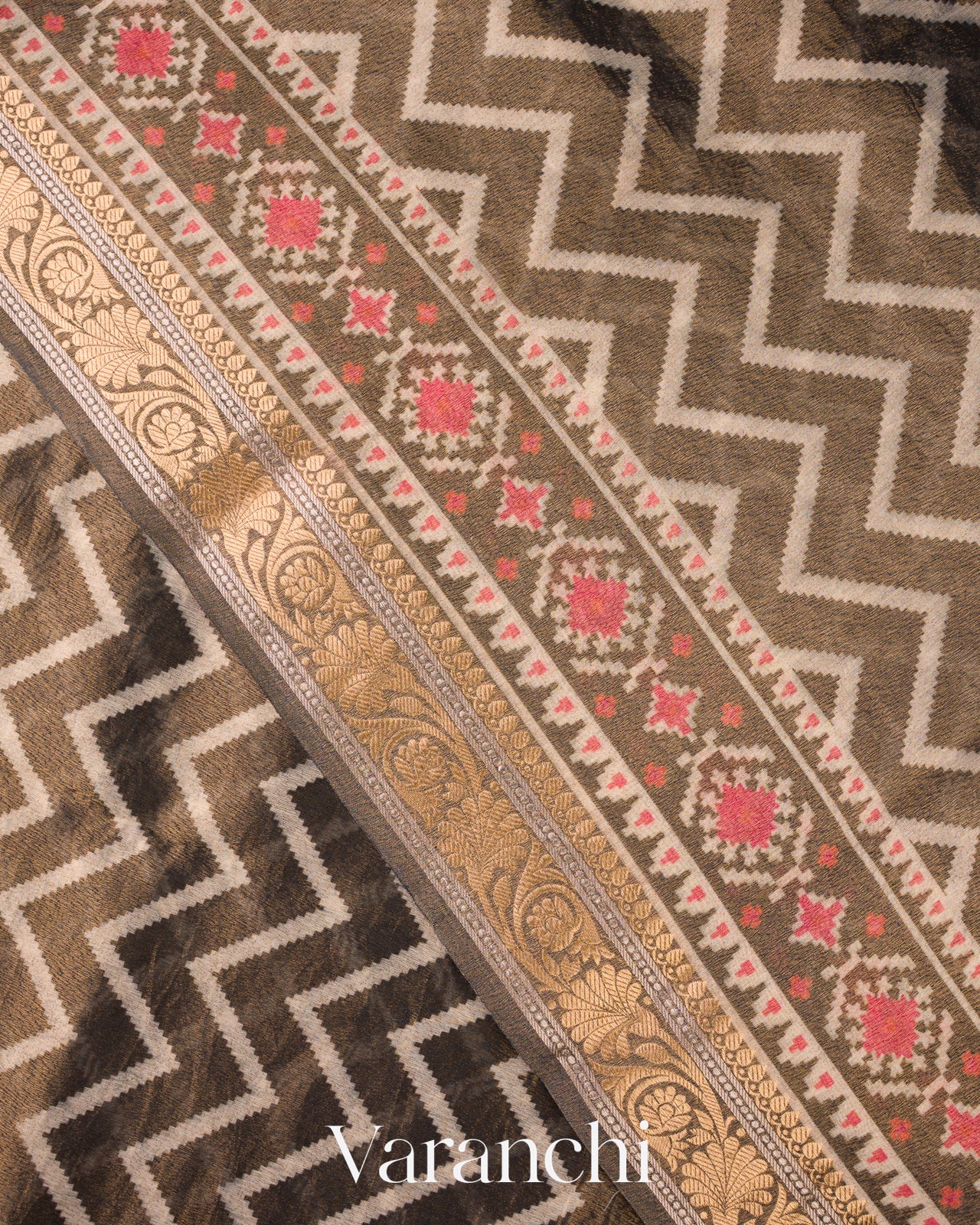 Deep Coffee Brown Patola Printed Pure Silk Cotton Tissue Saree 