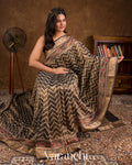 Deep Coffee Brown Patola Printed Pure Silk Cotton Tissue Saree 