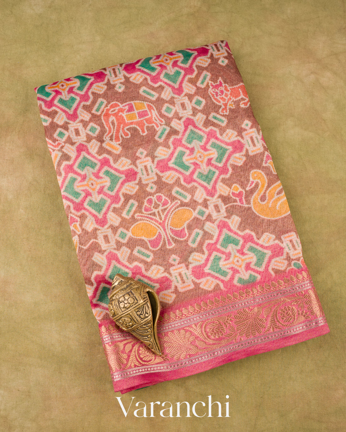 Cocoa Brown Patola Printed Pure Silk Cotton Tissue Saree