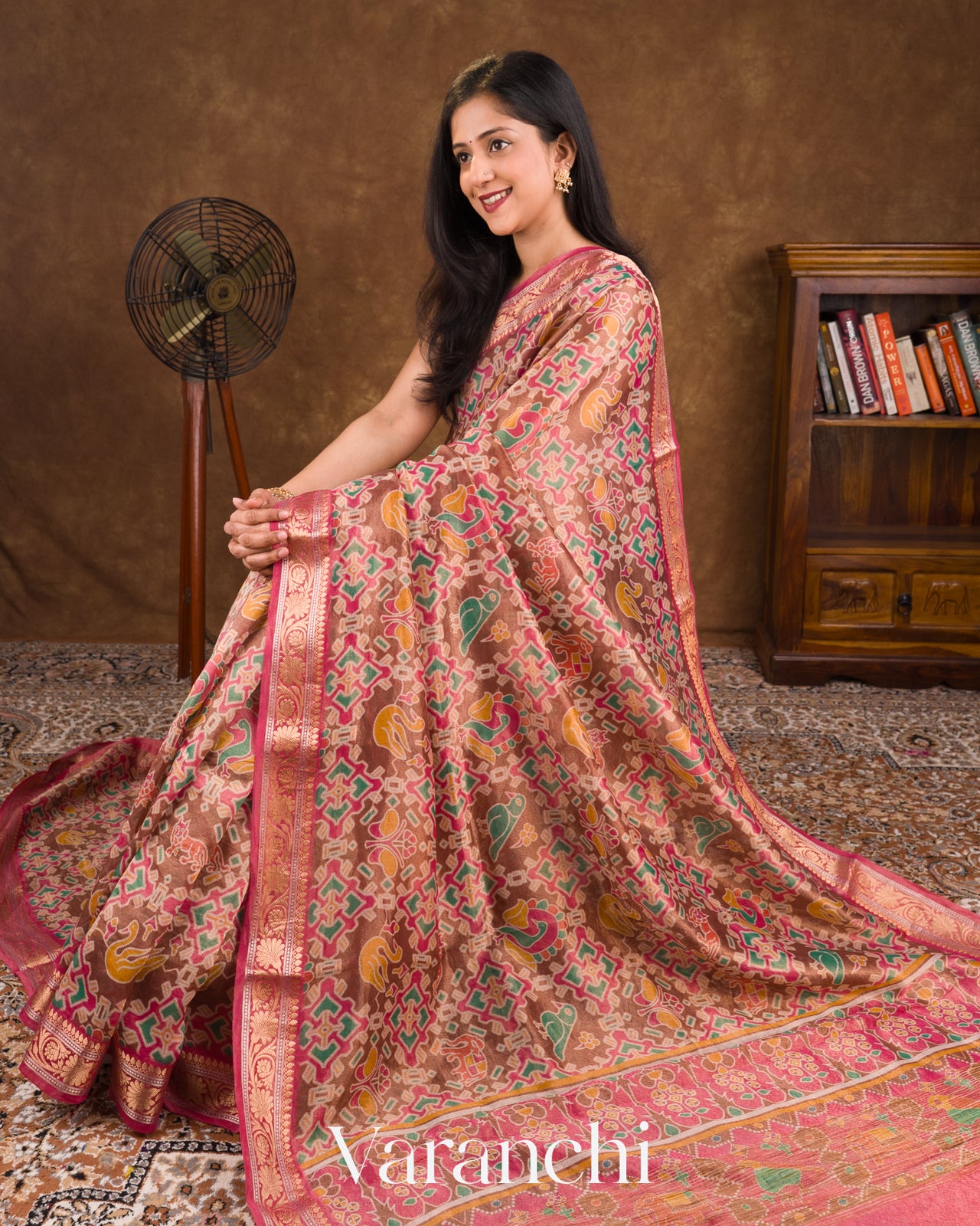 Cocoa Brown Patola Printed Pure Silk Cotton Tissue Saree