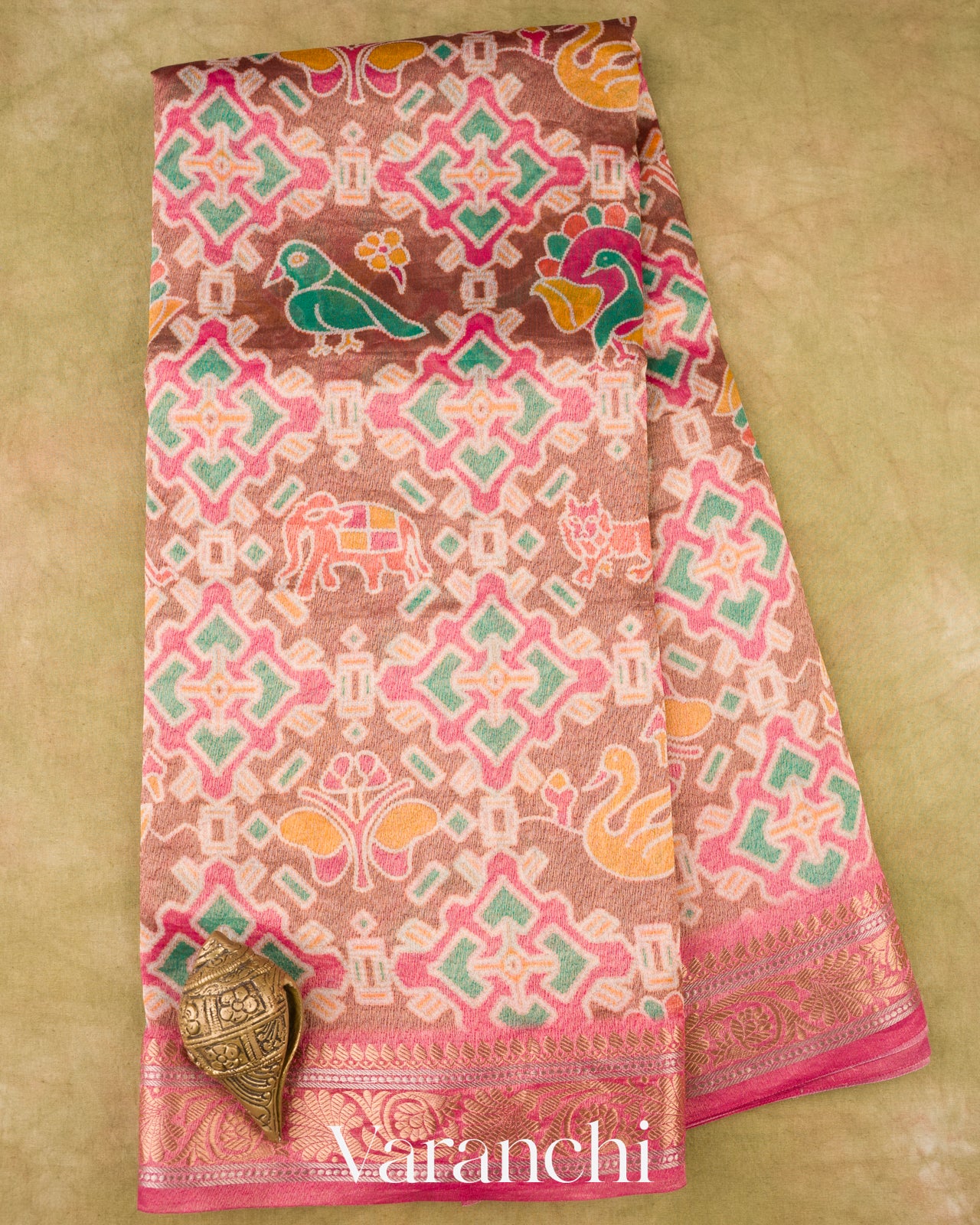 Cocoa Brown Patola Printed Pure Silk Cotton Tissue Saree