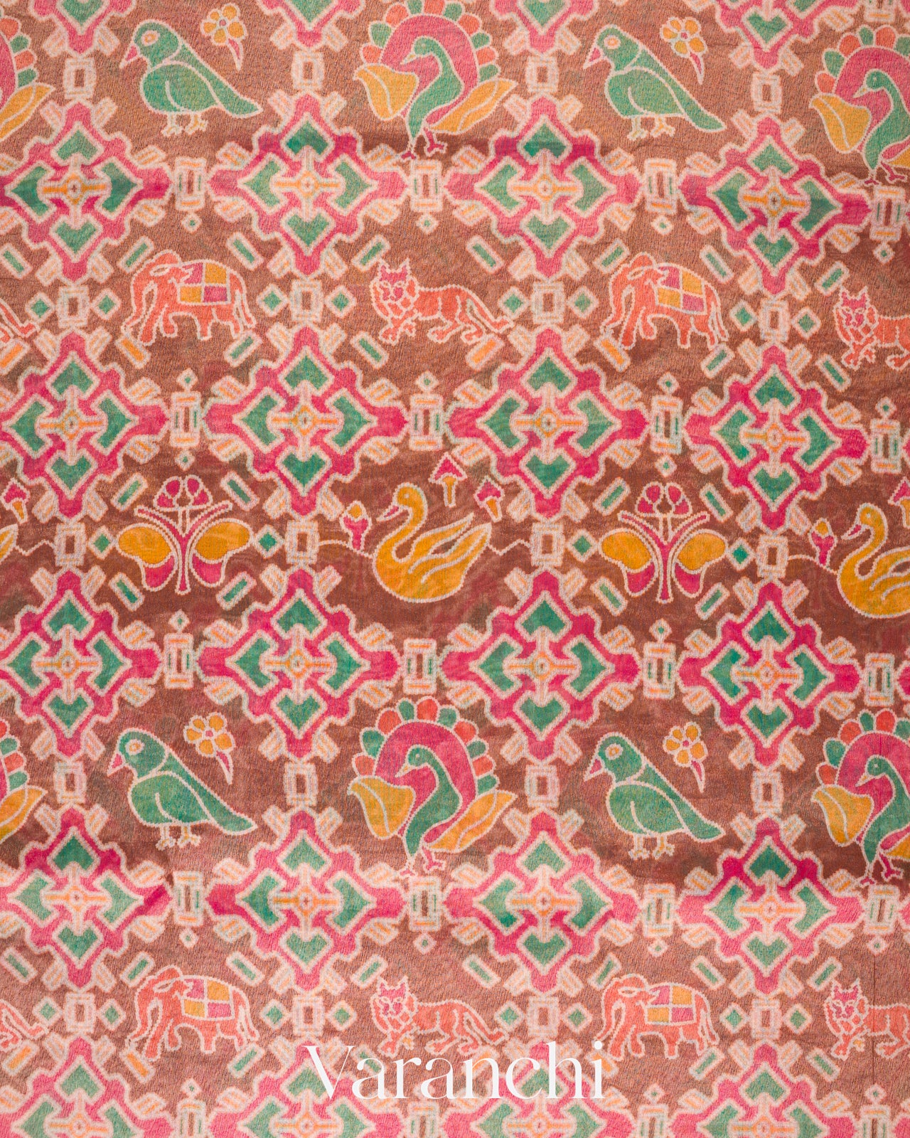 Cocoa Brown Patola Printed Pure Silk Cotton Tissue Saree
