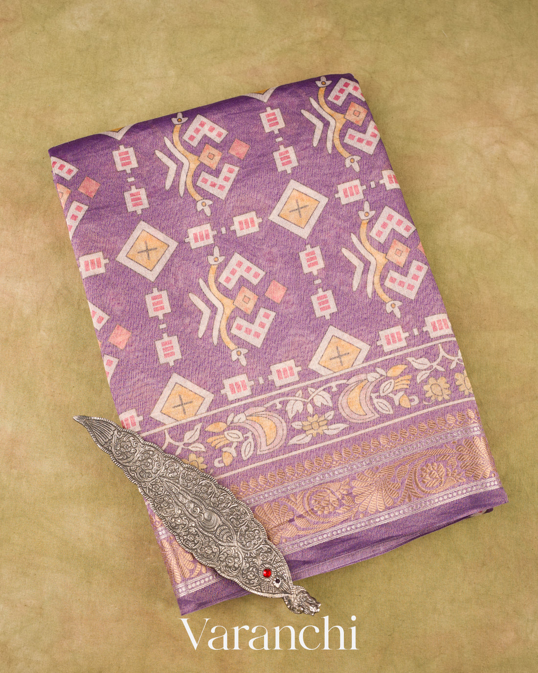 Dusty Lavender Patola Printed Pure Silk Cotton Tissue Saree