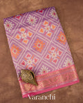 Soft Lavender-Purple Patola Printed Pure Silk Cotton Tissue Saree 