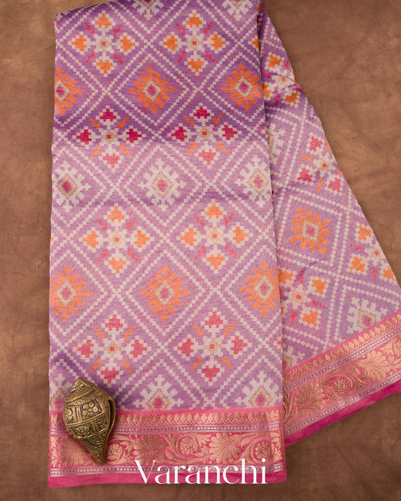 Soft Lavender-Purple Patola Printed Pure Silk Cotton Tissue Saree 