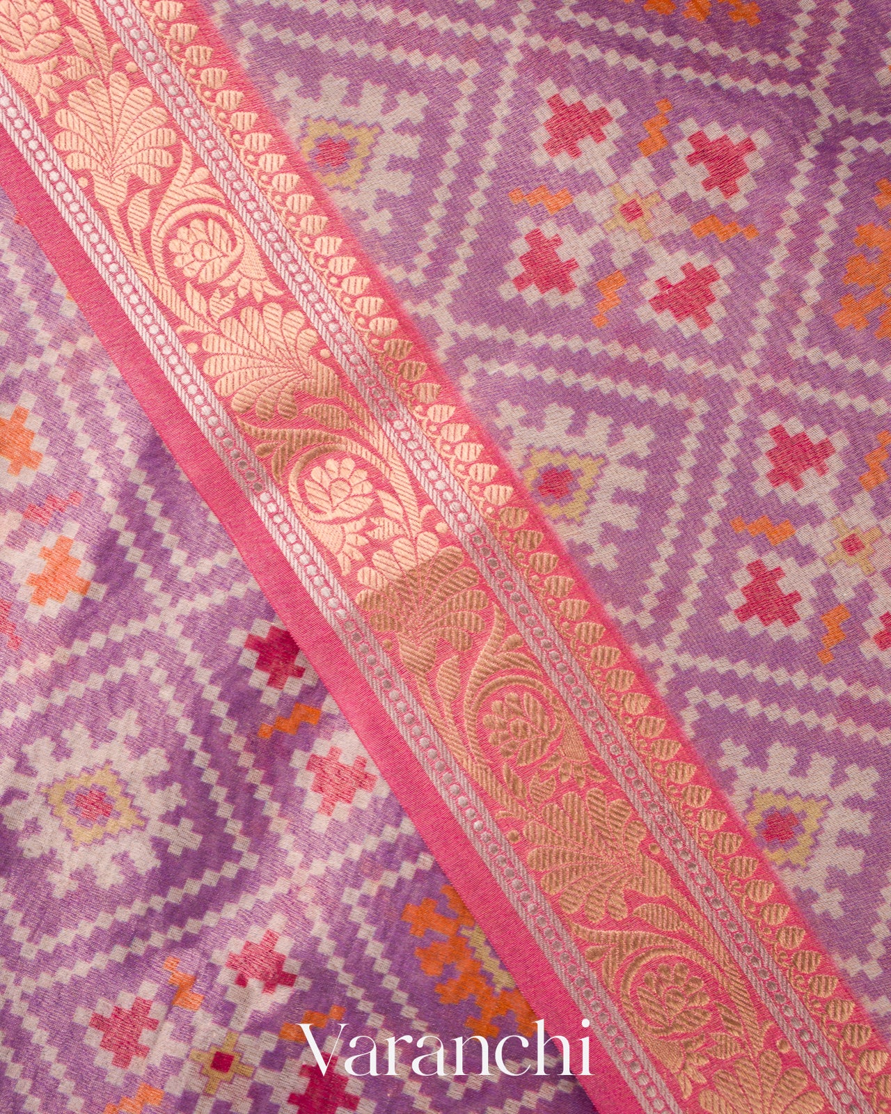 Soft Lavender-Purple Patola Printed Pure Silk Cotton Tissue Saree 