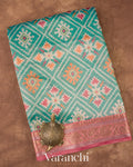 Turquoise Green Patola Printed Pure Silk Cotton Tissue Saree