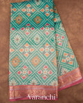 Turquoise Green Patola Printed Pure Silk Cotton Tissue Saree