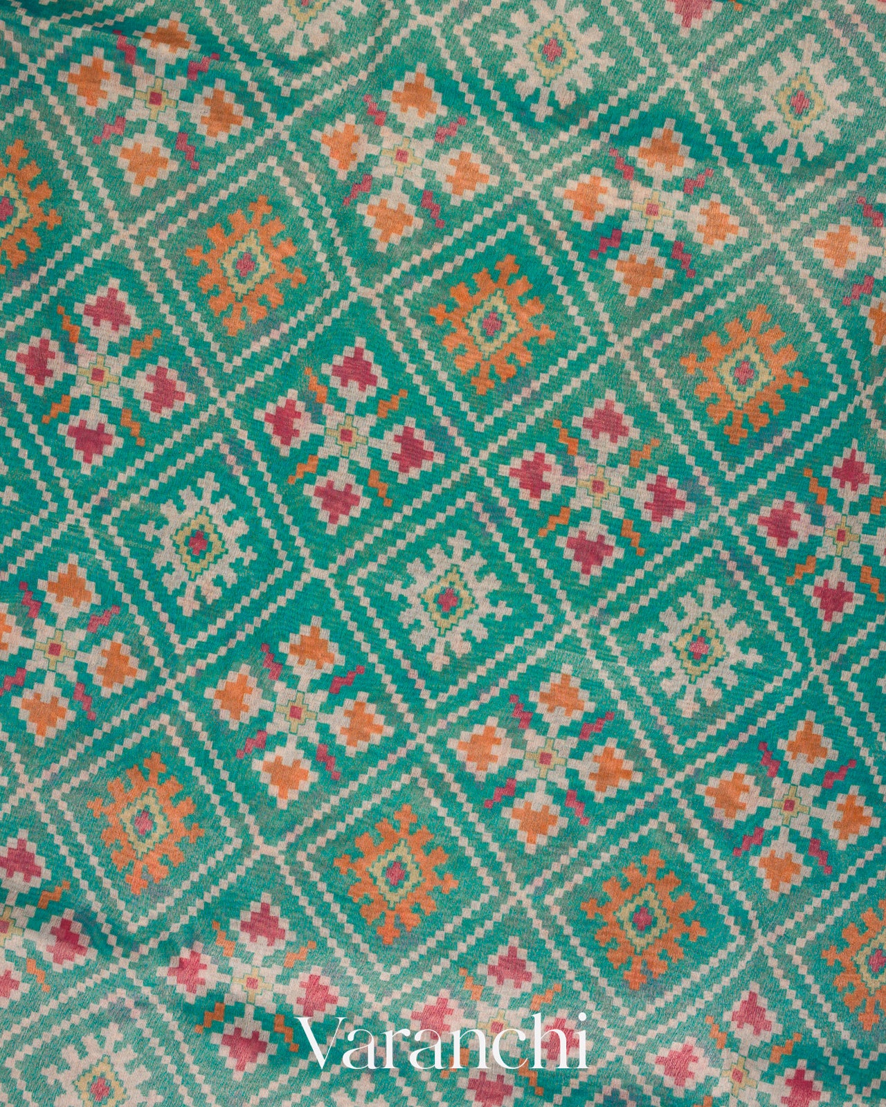 Turquoise Green Patola Printed Pure Silk Cotton Tissue Saree