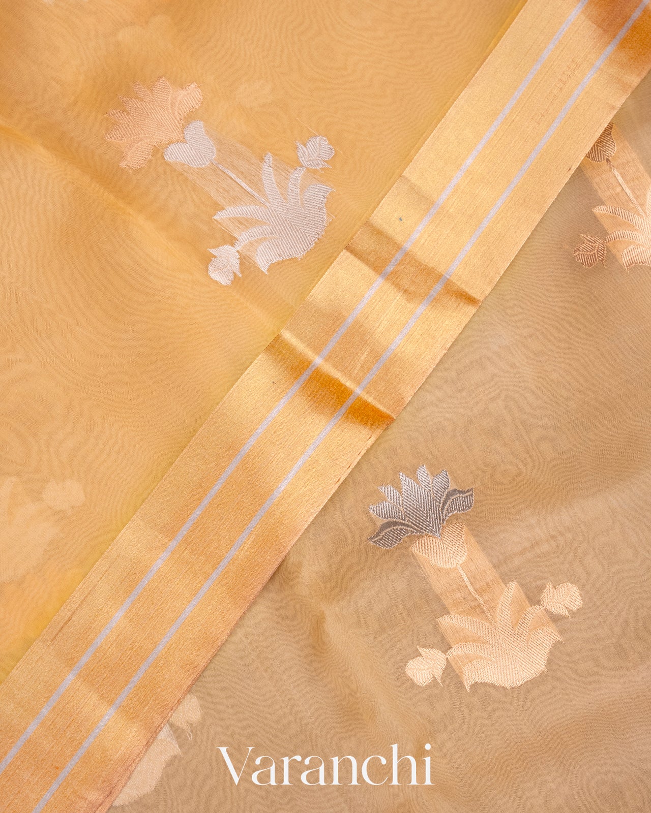 Sandalwood Yellow Pure Tissue Kora Silk Handloom Saree