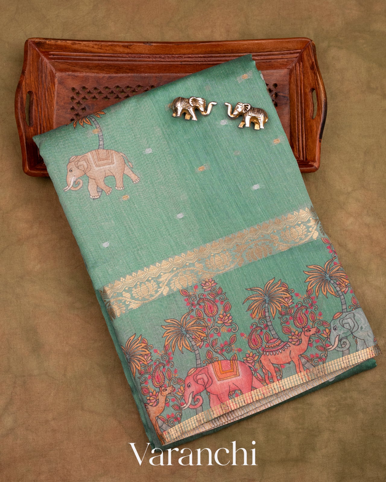 Light Sea Green Pure Moonga Silk Saree