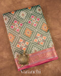 Sage Bottle Green Patola Printed Pure Silk Cotton Tissue Saree