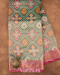 Sage Bottle Green Patola Printed Pure Silk Cotton Tissue Saree