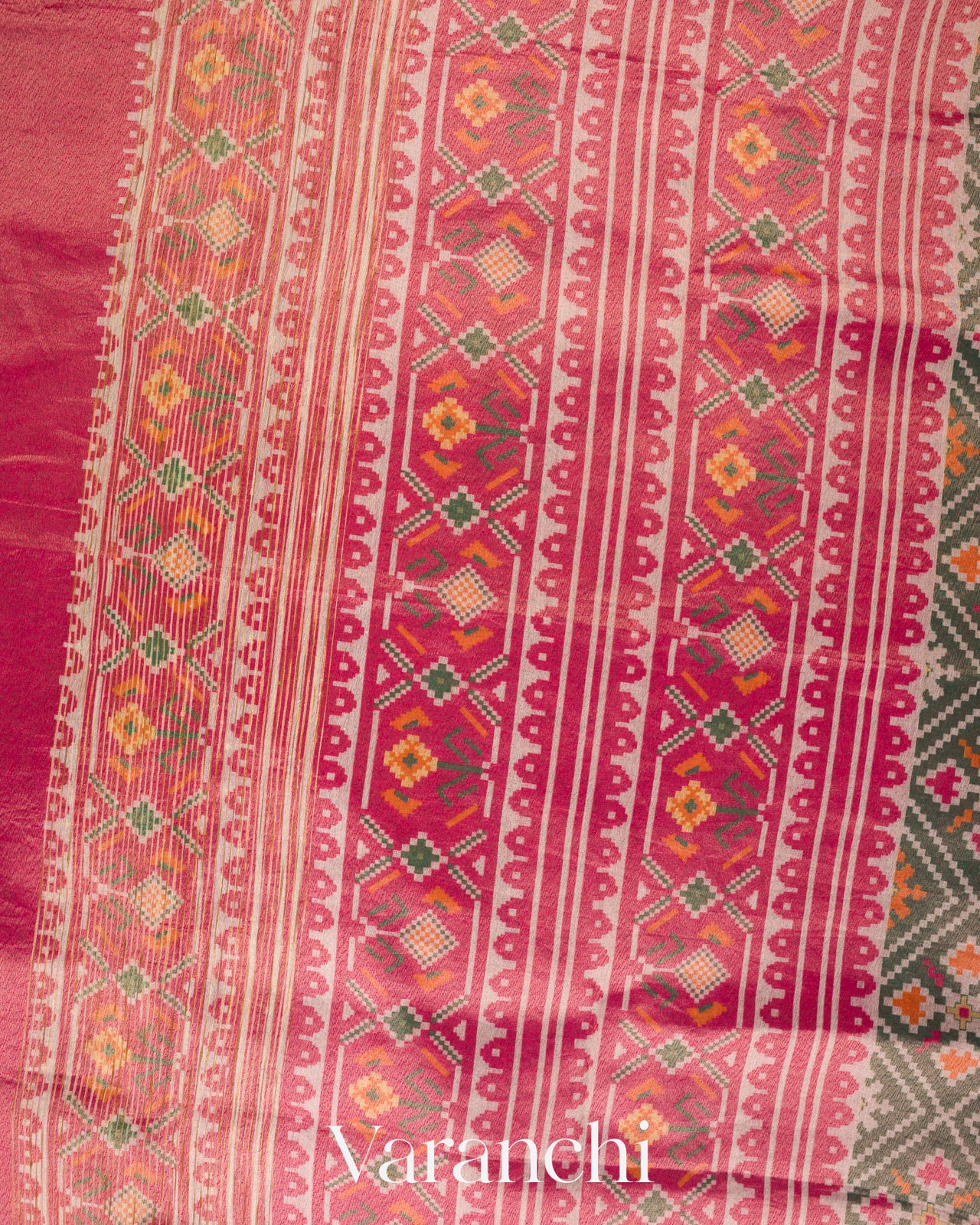 Sage Bottle Green Patola Printed Pure Silk Cotton Tissue Saree