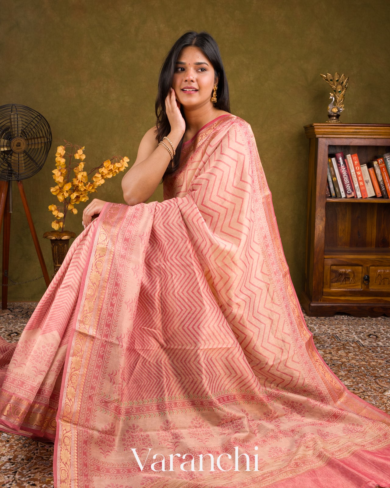 Light Pink Digital Printed Pure Silk Cotton Tissue Saree