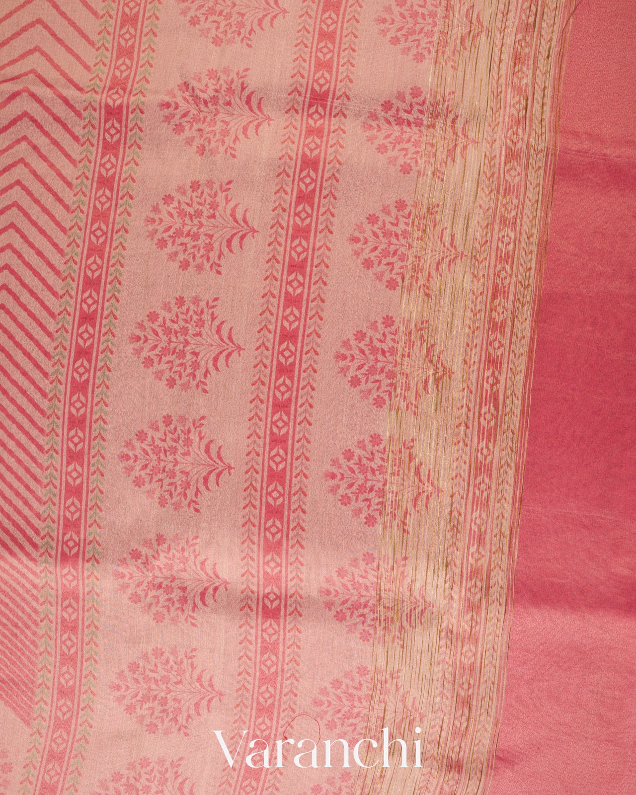 Light Pink Digital Printed Pure Silk Cotton Tissue Saree