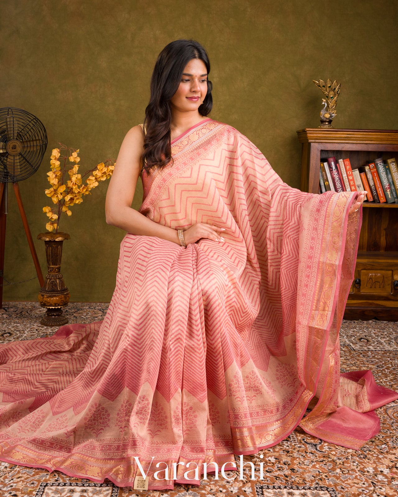 Light Pink Digital Printed Pure Silk Cotton Tissue Saree