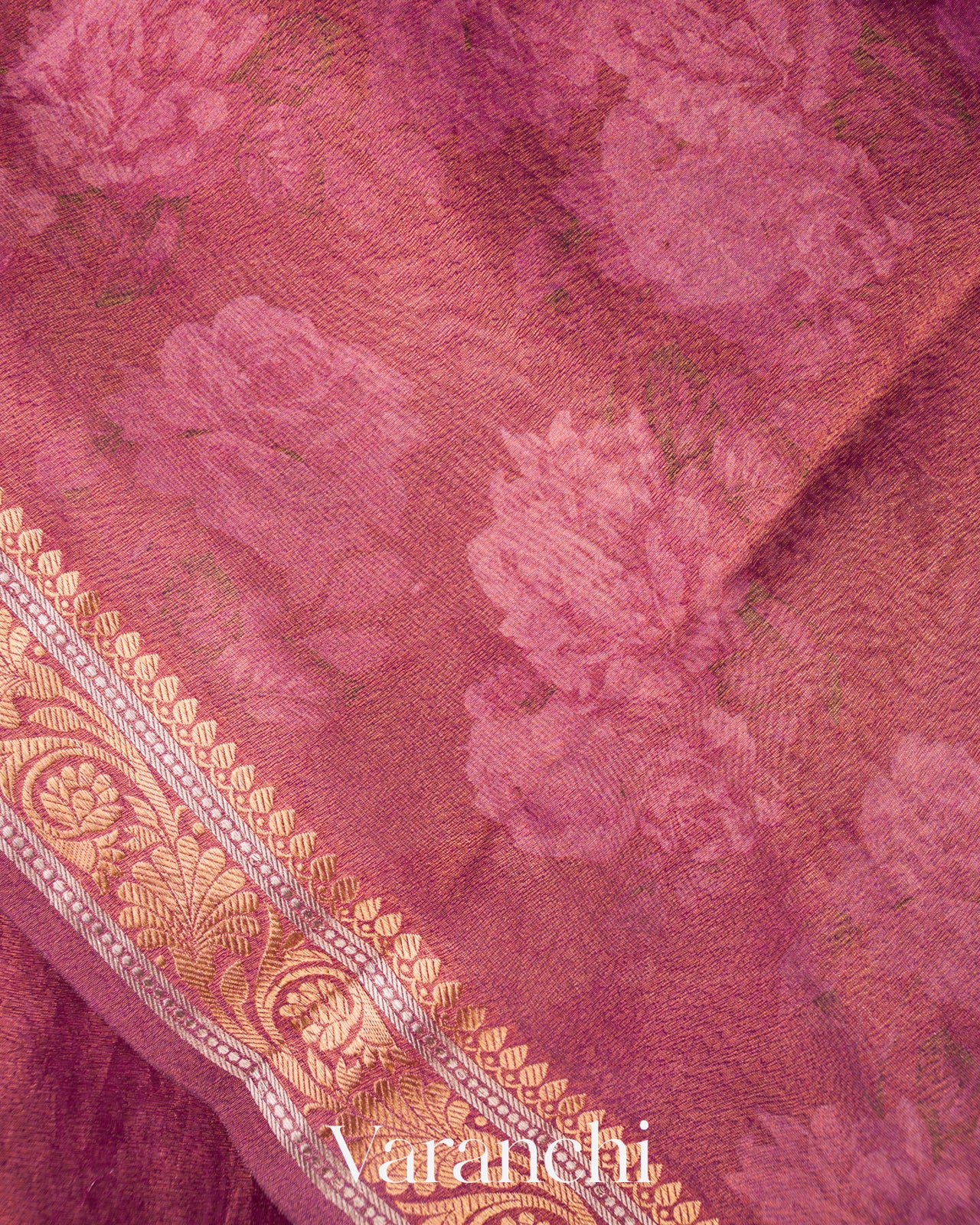 Wine Pink Floral Printed Pure Silk Cotton Tissue Saree 