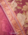 Wine Pink Floral Printed Pure Silk Cotton Tissue Saree 