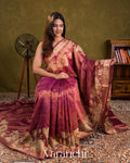 Wine Pink Floral Printed Pure Silk Cotton Tissue Saree 