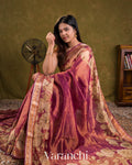 Wine Pink Floral Printed Pure Silk Cotton Tissue Saree 