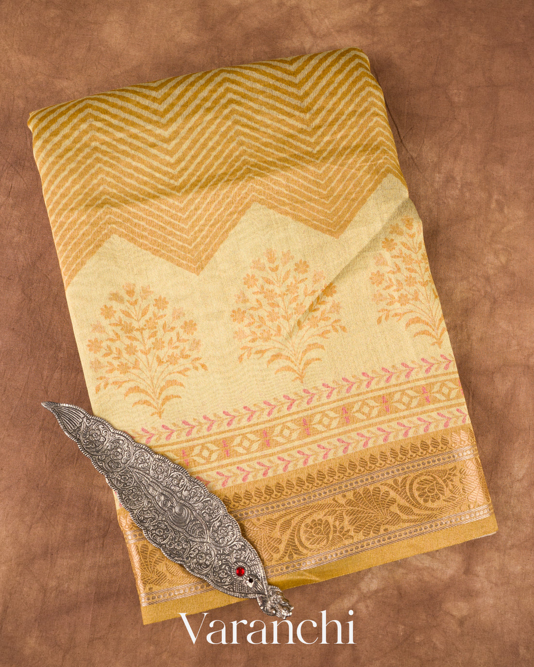Buttercream Yellow Digital Printed Pure Silk Cotton Tissue Saree