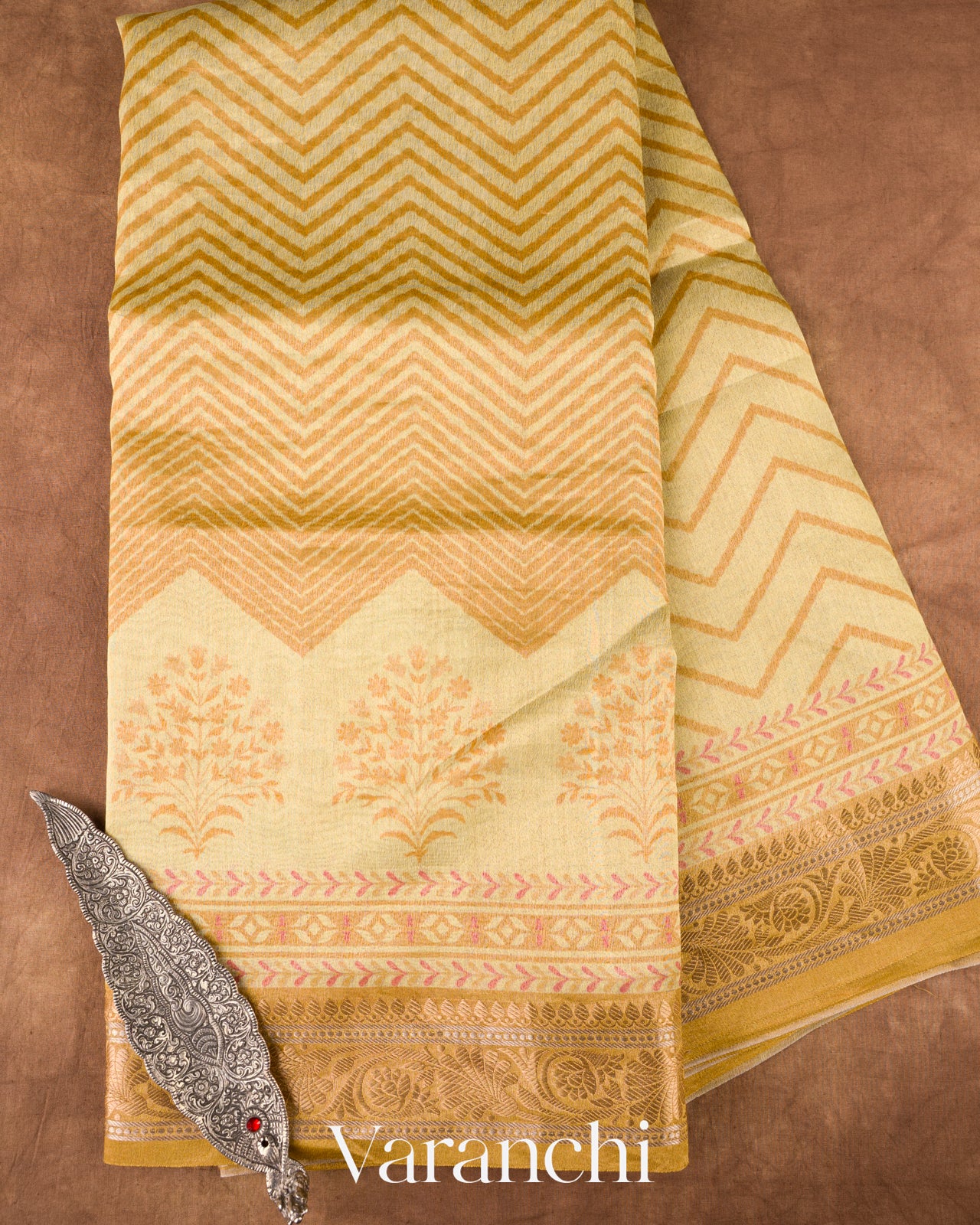 Buttercream Yellow Digital Printed Pure Silk Cotton Tissue Saree