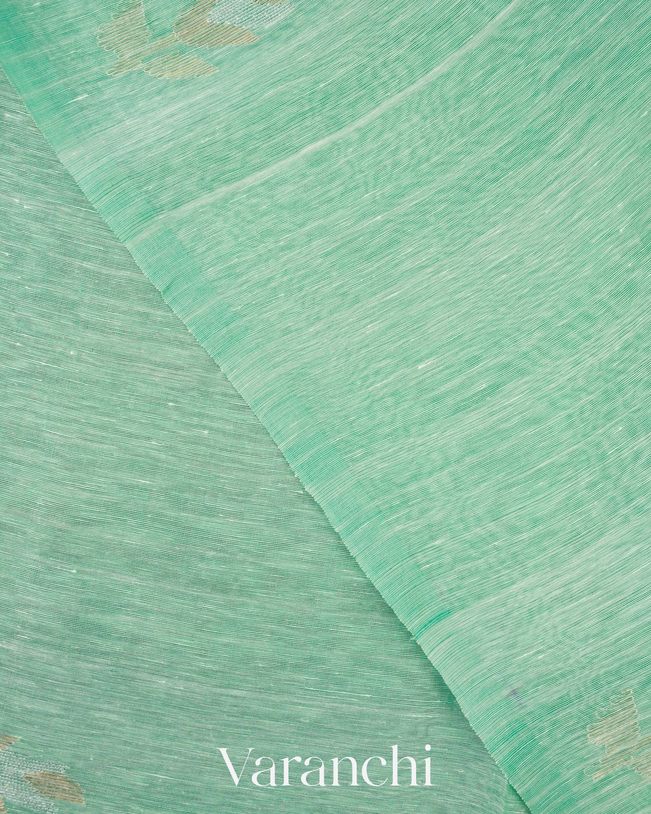 Aqua Green Jamdani Pure Silk Linen Handloom Saree
