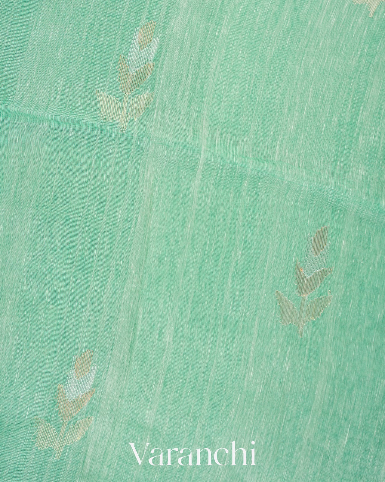 Aqua Green Jamdani Pure Silk Linen Handloom Saree