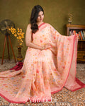 Baby Pink Printed Pure Silk Linen Saree