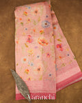 Baby Pink Printed Pure Silk Linen Saree