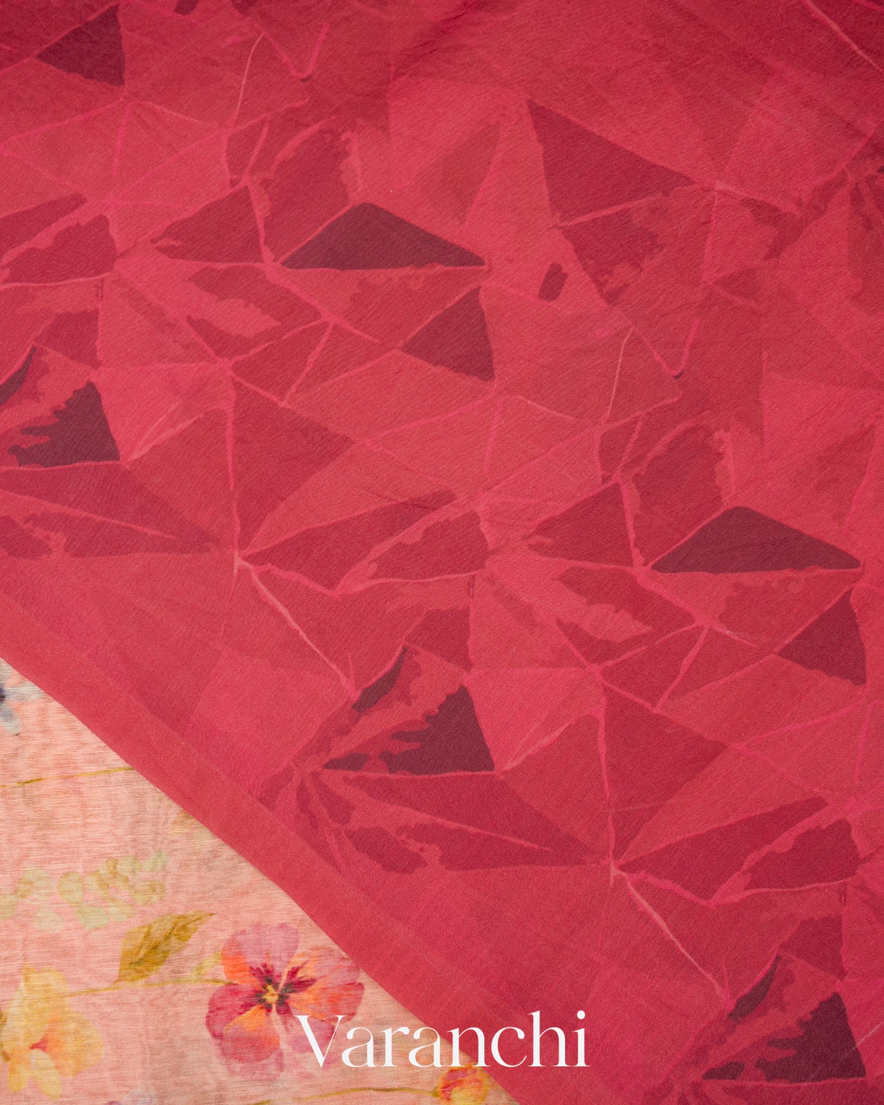 Baby Pink Printed Pure Silk Linen Saree