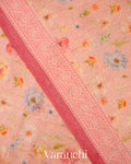 Baby Pink Printed Pure Silk Linen Saree