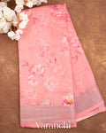 Baby Pink Printed Pure Silk Linen Saree