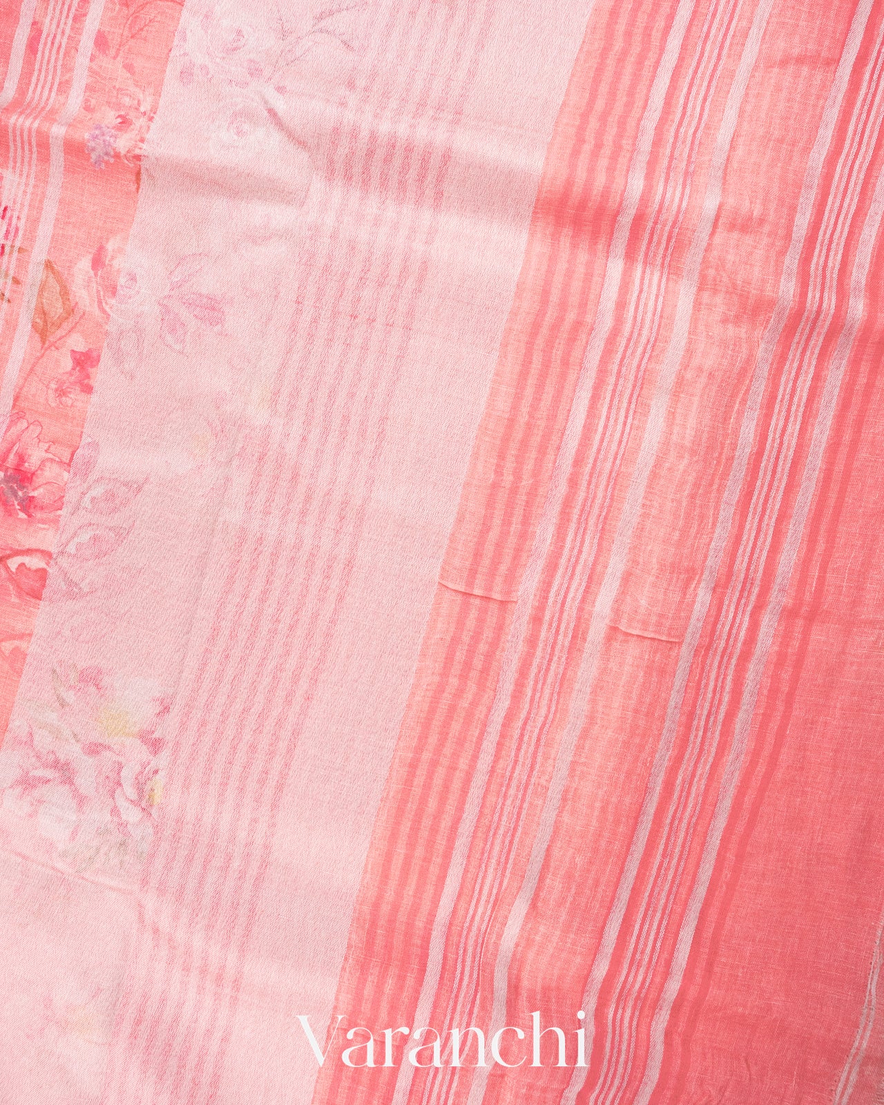 Baby Pink Printed Pure Silk Linen Saree