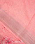 Baby Pink Printed Pure Silk Linen Saree