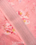 Baby Pink Printed Pure Silk Linen Saree