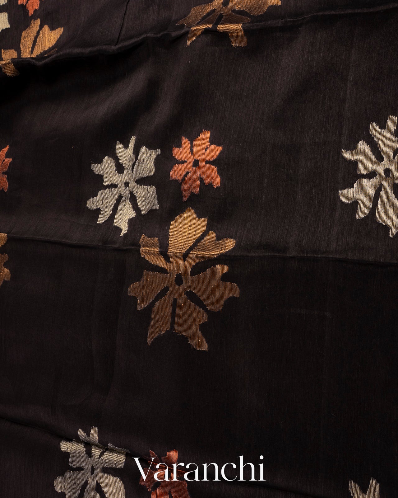 Black Jamdani Pure Silk Linen Handloom Saree