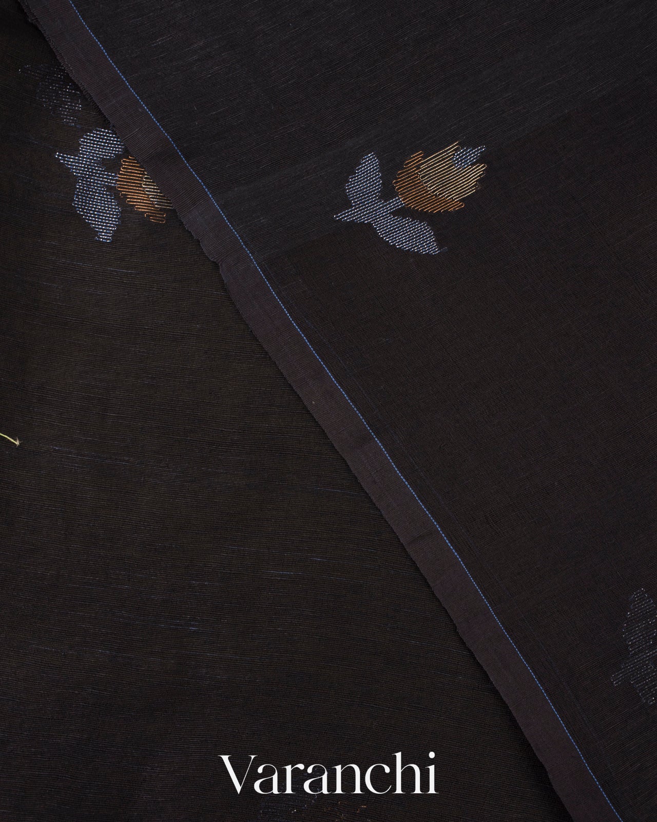 Deep Black Jamdani Pure Silk Linen Handloom Saree