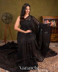 Deep Black Jamdani Pure Silk Linen Handloom Saree