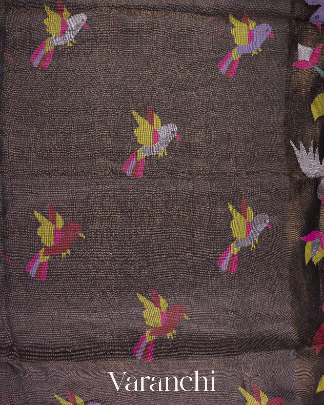 Charcoal Olive Black Jamdani Pure Silk Linen Handloom Saree 