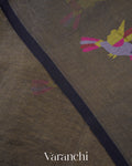 Charcoal Olive Black Jamdani Pure Silk Linen Handloom Saree 