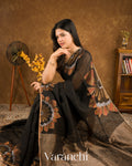 Charcoal Black Jamdani Pure Silk Linen Handloom Saree