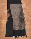 Charcoal Black Jamdani Pure Silk Linen Handloom Saree